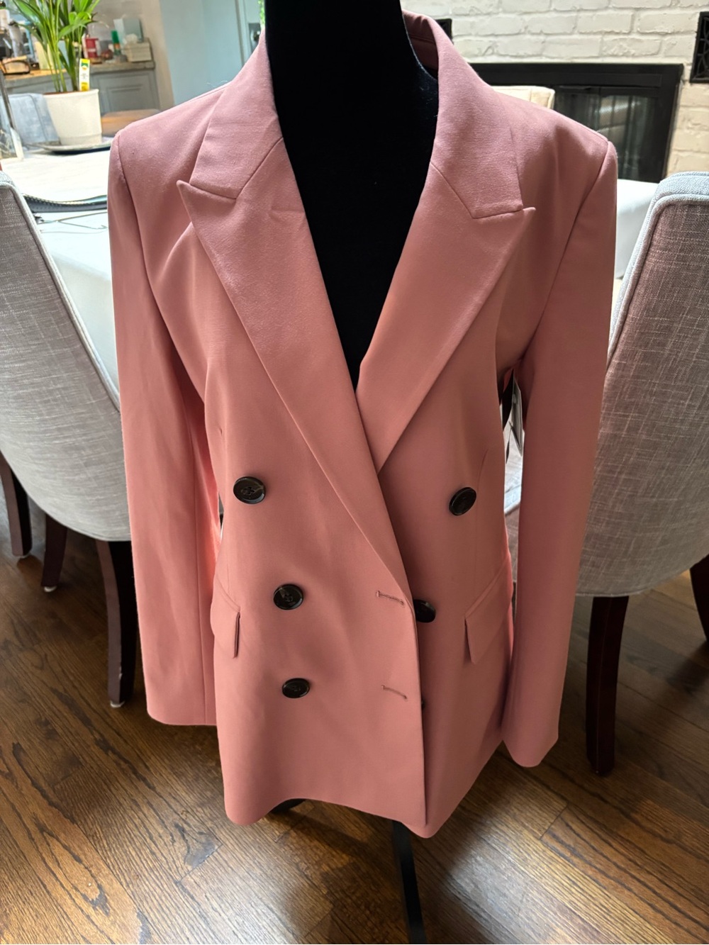 Tailored Double-Breasted Rose Blazer